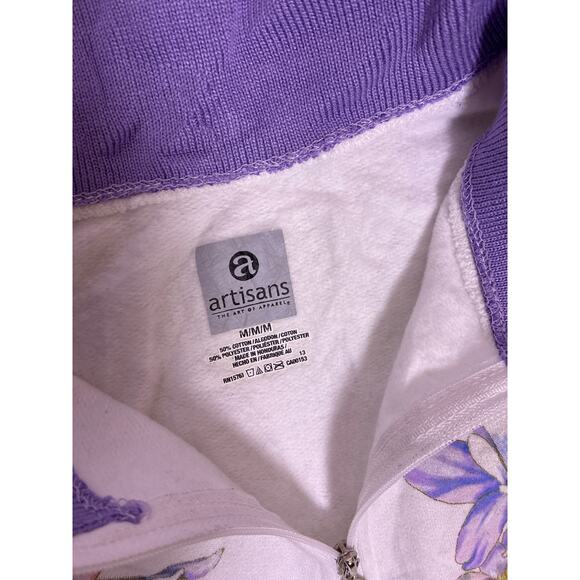 Vintage Cotton Hummingbird Floral Collared Quarter Zip M Knit Grandma Cottagcore - Picture 3 of 6